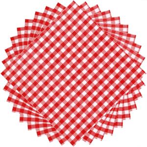 Tatuo 100 Sheet Red and White Gingham Paper Napkins Disposable Checkered Napkin Bulk 12.9 x 12.9 in Classic Buffalo Plaid Towels 3 Layers for Dinner Picnic BBQ Christmas New Year Birthday Party