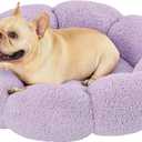 Lesure Calming Medium Dog Bed - Flower Donut Round Fluffy Puppy Bed in Plush Teddy Sherpa, Non-Slip Cute Flower Cat Beds for Indoor Cats, Medium Pet Bed Fits up to 45 lbs, Machine Washable, Purple 30"