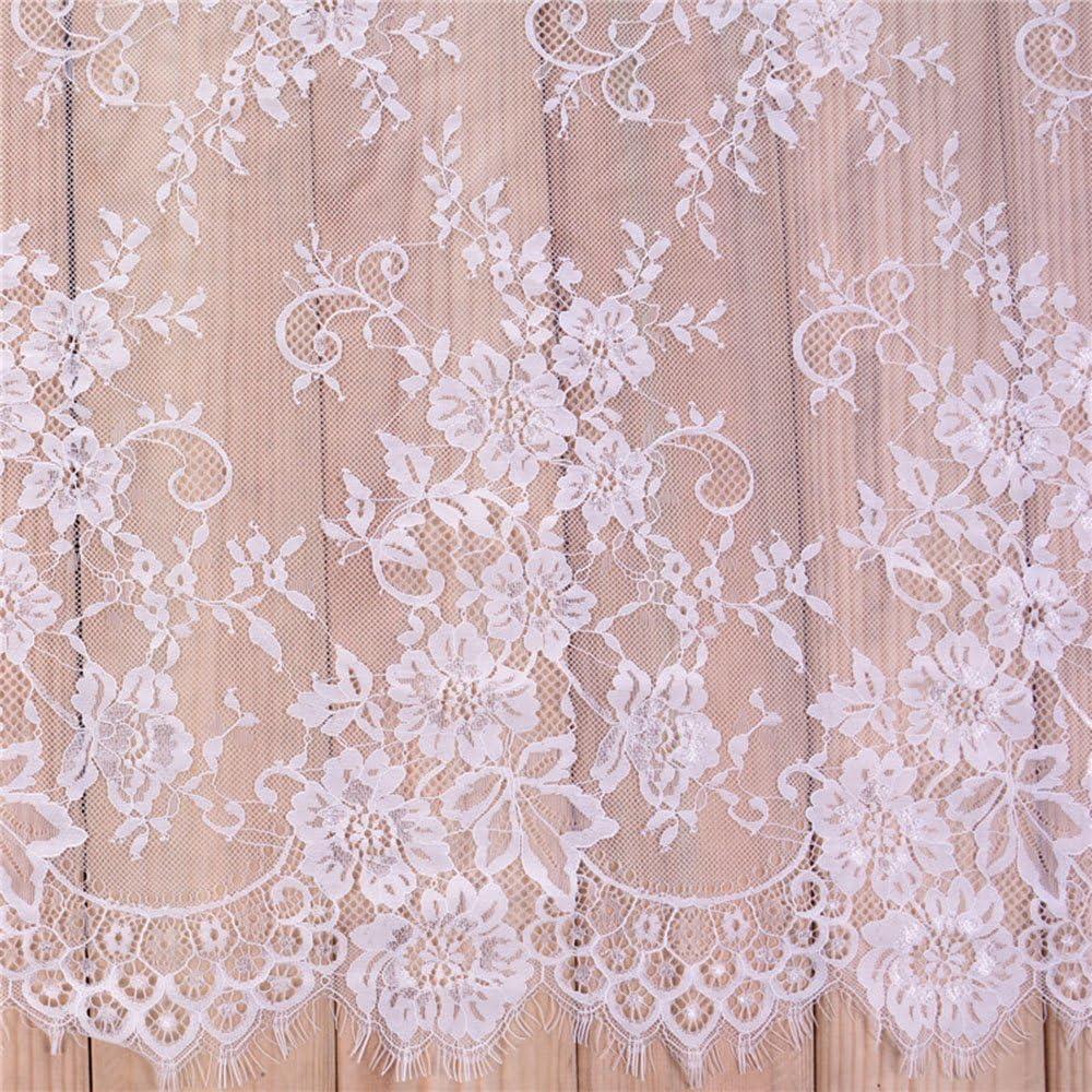 3 Yards French Eyelash Lace Fabric Floral Embroidered Lace Fabric for Clothes Wedding Dress Sewing Home Decor (59" W x 3 Yards, White)