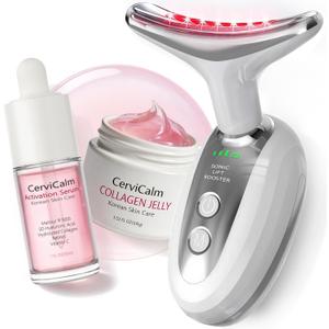 Red Light Face and Neck Beauty Device,3-in-1 Facial Massager Tool with LED, Heat & Vibration, with 5D Activation Serum & 5D Collagen Jelly for Skin Tightening & Lifting & Lymphatic Drainage
