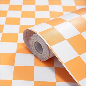 Modern Peel and Stick Wallpaper Orange and White Mosaic Checkered Contact Paper 17.7"x78.8" Self Adhesive Lattice Wallpaper Removable Decorative Wallpapers for Bedroom Countertops Cabinet Vinyl Roll