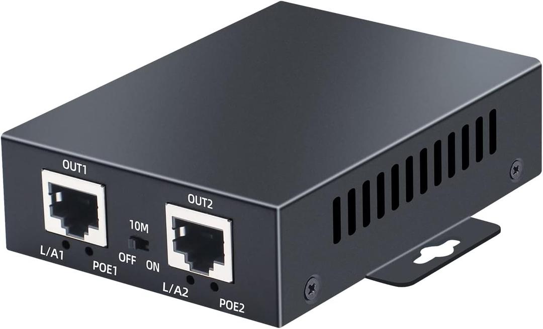 2 Port POE Extender 10/100Mbps,1 In 2 Out POE Repeater for Security Systems IP Camera , PoE Amplifier, PoE booster, Wall-Mount, IEEE 802.3at / 802.3af, Metal Housing Network PoE Signal Extender