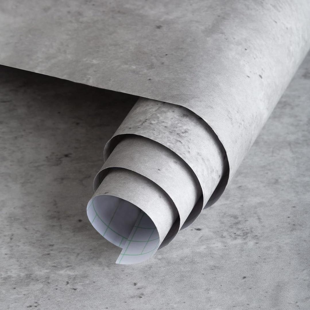 16"118" Light Grey Concrete Wallpaper Peel and Stick 3D Faux Extra Thick Grey Concrete Cement Contact Paper Vinyl Matte Textured Industrial Adhesive Gray Wallpaper for Kitchen Bedroom Bathroom (16118 inch)