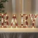 Realspring Baby Shower Sign Babe Marquee LED Letters Battery Operated Light up Centerpieces Glowing Home Table Party Decor for Boy Girl Gender Reveal Birthday, 8.26''(Football Baby, Brown)