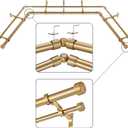 Warm Gold Double Corner Window Curtain Rods with Aluminum End Cap Finials and Brackets,1 Inch Diameter Dual Bay Window Curtain Rods, Adjustable 2 Sided 32-58" and 32-86 Center Double Rod