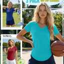 3 Pack Women's Workout T-Shirts Quick-Dry Short Sleeve Top V Neck Slim Fit Raglan Side Split Gym Yoga Athletic Tees, S