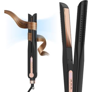 SKIMI Airflow Styler 2.0 Titanium Flat Iron Hair Straightener & Curling Wand, 96 Cool Air Vents for 48H Lasting Style, Dual Voltage for Travel & Home, Anti-Tangle, 5 Temps (Black & Champagne).