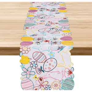 Pack of 2 Easter Decorations Indoor Table Runner - Egg Bunny Embroidered Decor Spring/ Holiday Party Supplies