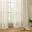 LAMIT 102 inches Long Sheer Linen Curtains, Linen Textured Light Filtering Semi Sheer Back Tab and Rod Pocket Natural Boho Drapes for Living Room/Farmhouse, 2 Panels, Beige, 52 x 102 Inch