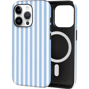 TPU Phone Case for iPhone 15 Pro Max, MagSafe Wireless Charging Compatible, Shockproof Slim Fit Protective Cover with Anti-Yellowing & Raised Camera Protection (Blue Stripe, iPhone 15 Pro Max)