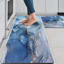 Mrcrypos Set of 2 Blue and Gold Marble Kitchen Mats PVC Leather Waterproof Non Slip Cushioned Standing Mats Anti Fatigue Kitchen Comfort Mats for Floor,Sink,Laundry,Office 17"x29"+17"x47"