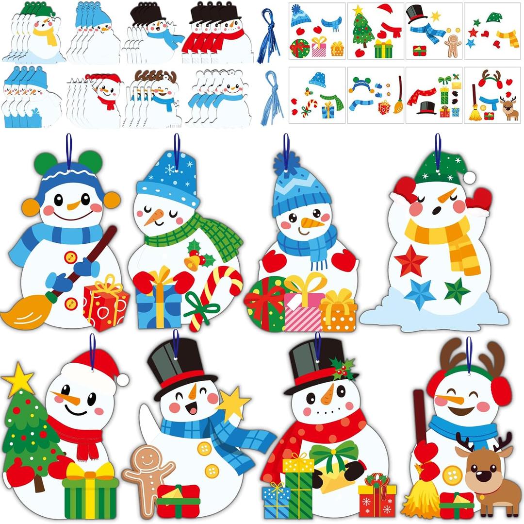 Qyeahkj 528 Pcs Winter Snowmen Craft Kits Winter Paper DIY Ornaments Art Craft Bulk with Xmas Tree Reindeer Gingerbread Stickers Holiday Activities DIY Projects Party Decors, 48 Sets