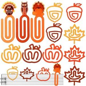 AmazingSpark 12 Pcs Thanksgiving Jumbo Acrylic Paper Clips Turkey Paperclip Design Bookmark Gift Set for Book Lovers Thanksgiving Appreciation Supplies Office School Gift Ideas, 6 Styles