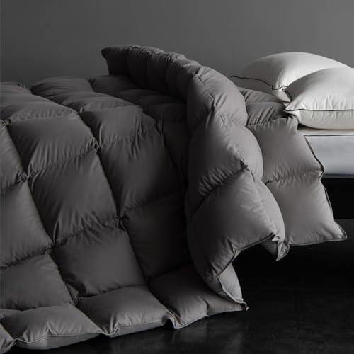 HYVIF Luxury Heavyweight Feathers Down Fiber Comforter King Size - High Fill Power Hotel-Style Thicker Winter Duvet Insert for Cold Weather/Sleepers, Fluffy and Warmth - Grey, King 90 X 106”