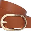 Womens Leather Waist Belts for Jeans Pants with Gold Buckle (Brown, L)