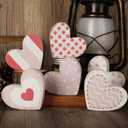 6Pcs Valentine's Day Wooden Hearts Tiered Tray Decor, Farmhouse Distressed Pink Heart Shaped Love Signs Table Decor for Home Office Tabletop