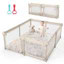 Baby Playpen,79"x71" Foldable Playpen for Babies and Toddlers with Gate,Large Play Pen with Zipper Door, Baby Play Pen Play Area(Khaki)