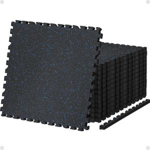 AIRHOP 0.79in Thick 24 Sq Ft Exercise Equipment Mats, 6 Tiles Upgraded Rubber Top with High Density EVA Foam, Large Interlocking Puzzle Gym Flooring for Home Gym, Heavy Weight Workout,Black & Blue