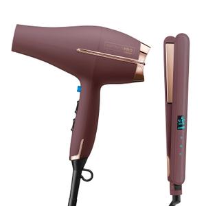 Conair Limited Edition Bundle | INFINITIPRO by CONAIR Hair Dryer with Diffuser - and - Conair Double Ceramic 1-inch Digital Flat Iron | Plum 