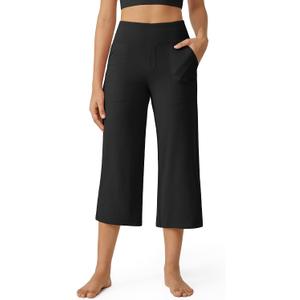 G4Free Capri Pants for Women Wide Leg Yoga Dress Cropped Pants Capri Leggings with Pockets for Casual Summer (Blue, XL)