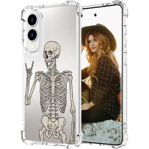 Hungo Compatible for Samsung Galaxy S25 Edge Case for Women Girls Clear Design Cute, Girly for Women Girls Floral Transparent Skin Skull Skeleton