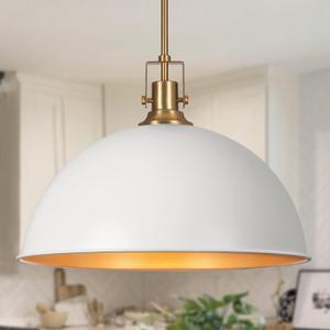 LamQee 18 Inch White and Gold Large Pendant Light Kitchen Island, Farmhouse Modern Dome Pendant Light Fixtures Ceiling Hanging Lighting Chandelier for Dining Room Over Table, Bar, Hallway, Entryway