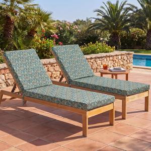 Kigley 72x21 Inch Outdoor Chaise Lounge Chair Cushions Set of 2, Pool Patio Chair Cushions for Outdoor Furniture Waterproof High-Density Foam Pad with Covers Non-Slip Ties Lawn Beach(Paisley,Green), 72.05 x 20.87 x 2.99 inches
