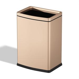 4.7 Gallon/18L Brushed Gold Bathroom Trash Can, Open Top Slim Dual Wastebaskte Simple Human Stainless Steel Garbage Can for Commercial Home Kitchen Office (18L Champagne Gold)