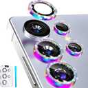 imluckies for Samsung Galaxy S25 Ultra Camera Lens Protector Bling, AR+AF Tempered Glass, 9H Anti-Scratch Metal Individual Lens Cover, HD Clear Camera Accessories - Glitter Colorful