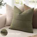 ZWJD Christmas Linen Throw Pillow Covers 22x22 Set of 2 Solid Handcrafted Striped Cushion Covers for Bed Soft Xmas Decorative Pillow Covers for Couch Bedroom Living Room Christmas Decor(Olive Green)