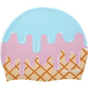 Sporti Limited Edition Silicone Swim Cap for Adult with Dimension Height 7.6" - Opening 7.5", Swimming Cap Variety of Design (Ice Cream - Blue/Pink)
