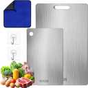 2-piece stainless steel cutting board, made of 316 stainless steel, with hooks and wipes, for cutting meat, fruits and vegetables (34 * 23cm + 25 * 15cm)