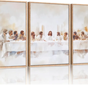 KAIRNE Jesus Last Supper Framed Canvas Wall Art Set, Christian Twelve Apostle Wall Decor, Bible Renaissance wall Painting, Religious Picture Art Print for Living Room, Bedroom, Church, Large 24"x36"x3