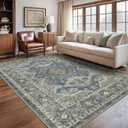 Rugland 6x9 Rug - Stain Resistant Washable Rug, Anti Slip Backing Rugs for Living Room, Vintage Tribal Area Rugs (TPR07-Blue/Green, 6'x9')