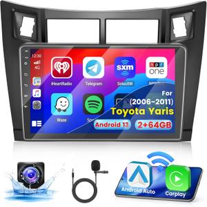 2+64G Stereo for Toyota Yaris 2006-2011 CarPlay Car Radio Android 9" Touchscreen Android Auto Backup Camera GPS EQ 28UI