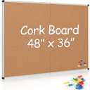 Board2by Cork Board Bulletin Board 36 x 48, Silver Aluminum Framed 4x3 Corkboard, Foldable Office Board for Wall, Large Wall Mounted Notice Pin Board with 36 Push Pins for School, Home & Office