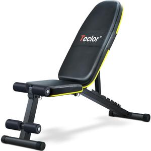 Teclor Adjustable Weight Bench, Foldable Workout Benches for Home Gym, 10 Backrest Position Exercise Bench for Strength Training, Upgraded Thickened Steel Support Max Capacity 700LBs (Yellow-Black)