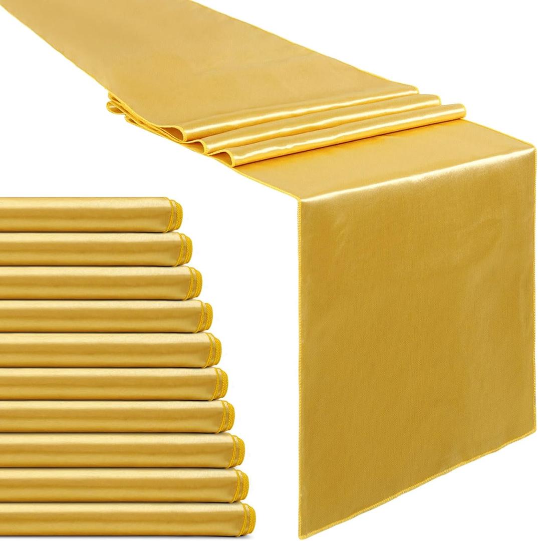 B-COOL Gold Table Runner Satin Table Runners Table Runners 10 Packs 12x108 inch Silk Smooth Fabric for Baby Shower Wedding Party Decorations