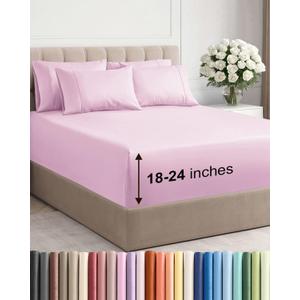 Extra Deep Full Sheet Set - 6 Piece Breathable and Cooling Sheets - Hotel Luxury Bedding for Women, Men, Kids & Teens - Easy & Secure Fit - Soft, Wrinkle Free & Comfy - Extra Deep Pockets - Light Pink