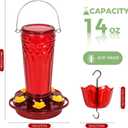 2 Pack Glass Hummingbird feeders for Outdoors 14Ounces5 Feeding Ports Hummingbird Feeder,Wide Mouth for Easy Filling/CleaningHanging for Garden Backyard Decor, Includes Ant Moat (Red2Pack)