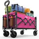 Collapsible Wagon with Wheels, 220 lbs Wagons Carts Foldable Wagon Cart with Flexible Handle, Lightweight Portable Folding Utility Grocery Shopping Cart for Grocery Sports Garden Camping, Pink (Medium without Tailgate)