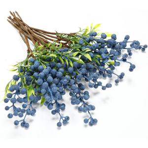 Giegxin 12 Pack Artificial Blue Berry Stems Fake Blueberries Picks, Artificial Flowers Decorative Stickers, Faux Blueberry Accessories for Party Wedding Decoration Home (13.7 Inch)