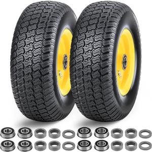11x4.00-5 Lawn Mower Tires Flat Free,2 Pack 11x4.00-5" Tire and Wheel,Zero Turn Front Tires,11x4-5 Solid Tire with 3/4" & 5/8" & 1/2" Precision Bearings,3.4"-5.9"Centered Hub for Zero Turn Lawn Mower (yellow)