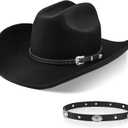 100% Wool Western Cowboy Hat for Men Women Classic Fedora Hat Felt Cowgirls Hats with Two Decorative Bands (Medium-X-Large)