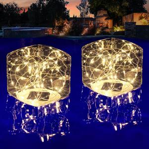 Askyli Floating Pool Lights Solar, Warm White LED Solar Pools Light, Auto On/Off Pool Lights That Float IP68 Waterproof, 5.6" Square Floating Light for Pools Wedding Party Decor(2 Pcs)