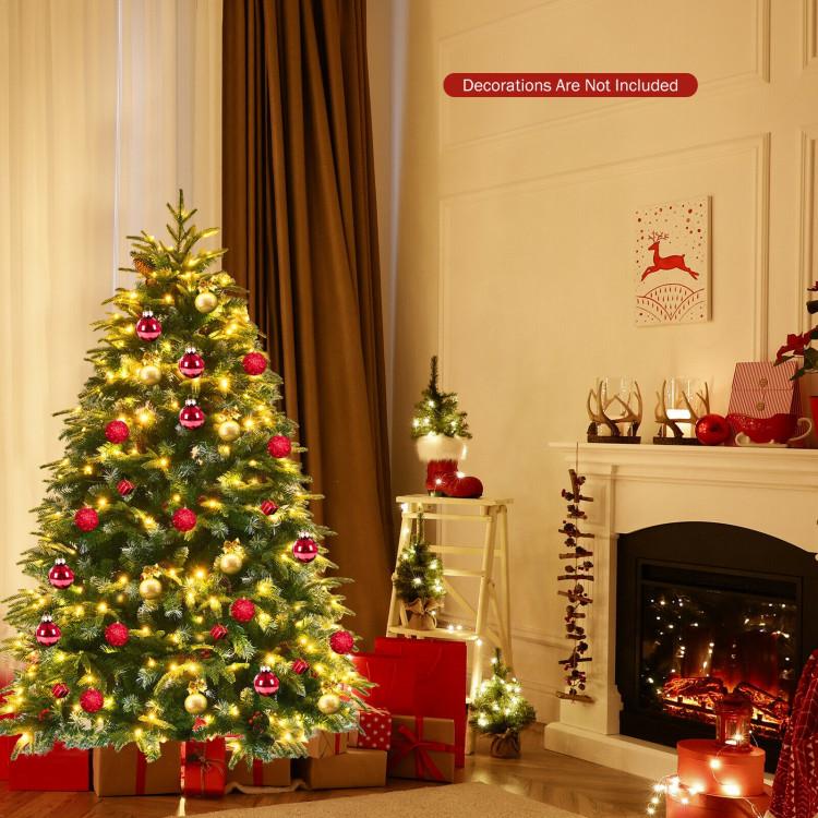 Pre-Lit Snowy Christmas Hinged Tree with Flash Modes and Multi-Color Lights, 5FT