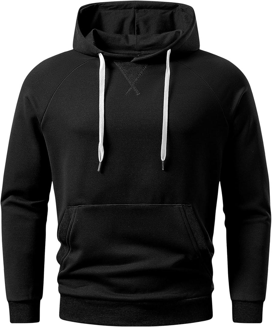 JMIERR Mens Hoodies Sweatshirt Casual Ribbed V-stitch Neckline Solid Drawstring Pullover Sweatshirts 2025 Fall Fasion (X-Large, Black)