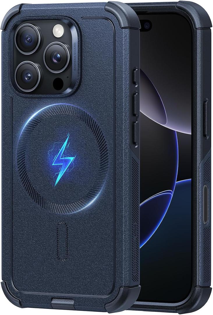 ESR for iPhone 16 Pro Phone Case, 23ft Military-Grade Drop Protection, Shock-Absorbing Rugged Cover, MagSafe Accessories Compatible, Cyber Series, Navy Blue