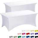 Fixwal White Tablecloth 2 Pack 6FT for Rectangular Table Spandex Fitted Table Covers Washable Stretch Table Cloth for Party, Trade Show, Banquet, Wedding, Buffet, Graduation and Birthday