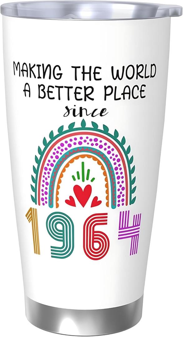 ancpeany 61st Birthday Gifts for Women, 1964 61st Birthday Decorations for Mens, Mom, Dad, Wife, Husband, 61 Year Old Birthday Party Favors Gift Ideas, 20 oz Stainless Steel Vacuum Insulated Tumbler (60th)